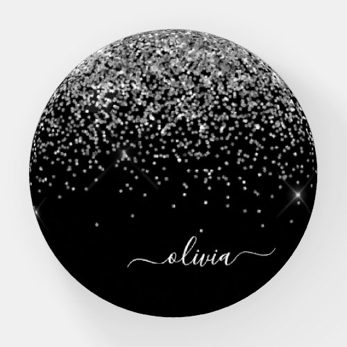 Silver Black Glitter Metal Monogram Name Paperweight