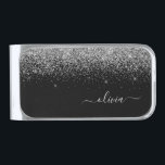 Silver Black Glitter Metal Monogram Name Silver Finish Money Clip<br><div class="desc">Silver and Black Sparkle Glitter Brushed Metal Monogram Name Money Clip. This makes the perfect graduation,  sweet 16 birthday,  wedding,  bridal shower,  anniversary,  baby shower or bachelorette party gift for someone that loves glam luxury and chic styles.</div>