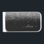 Silver Black Glitter Metal Monogram Name Silver Finish Money Clip<br><div class="desc">Silver and Black Sparkle Glitter Brushed Metal Monogram Name Money Clip. This makes the perfect graduation,  sweet 16 birthday,  wedding,  bridal shower,  anniversary,  baby shower or bachelorette party gift for someone that loves glam luxury and chic styles.</div>
