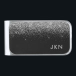 Silver Black Glitter Metal Monogram Name Silver Finish Money Clip<br><div class="desc">Silver and Black Sparkle Glitter Brushed Metal Monogram Name Money Clip. This makes the perfect graduation,  sweet 16 birthday,  wedding,  bridal shower,  anniversary,  baby shower or bachelorette party gift for someone that loves glam luxury and chic styles.</div>