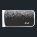 Silver Black Glitter Metal Monogram Name Silver Finish Money Clip<br><div class="desc">Silver and Black Sparkle Glitter Brushed Metal Monogram Name Money Clip. This makes the perfect graduation,  sweet 16 birthday,  wedding,  bridal shower,  anniversary,  baby shower or bachelorette party gift for someone that loves glam luxury and chic styles.</div>