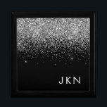 Silver Black Glitter Monogram Girly Name Gift Box<br><div class="desc">Black and Silver Sparkle Glitter Monogram Name Jewelry Keepsake Box. This makes the perfect graduation,  birthday,  wedding,  bridal shower,  anniversary,  baby shower or bachelorette party gift for someone that loves glam luxury and chic styles.</div>
