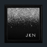 Silver Black Glitter Monogram Girly Name Gift Box<br><div class="desc">Black and Silver Sparkle Glitter Monogram Name Jewelry Keepsake Box. This makes the perfect graduation,  birthday,  wedding,  bridal shower,  anniversary,  baby shower or bachelorette party gift for someone that loves glam luxury and chic styles.</div>