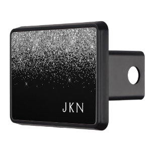 Silver Black Glitter Monogram Girly Name Hitch Cover