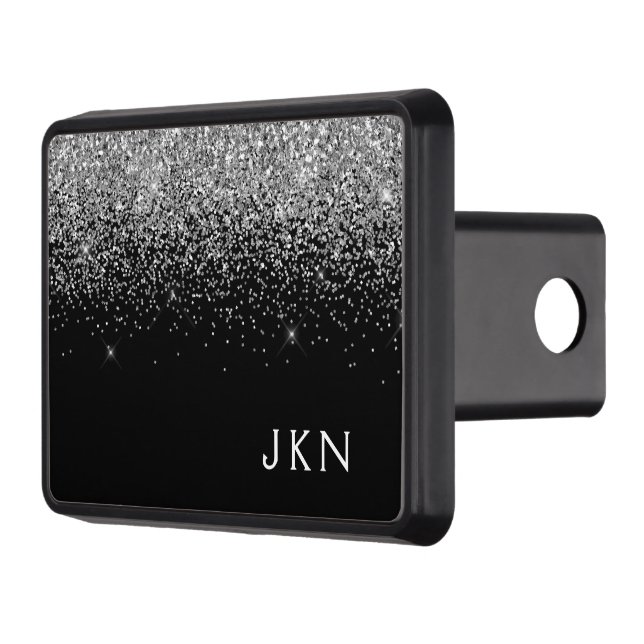 Silver Black Glitter Monogram Girly Name Hitch Cover (Left)