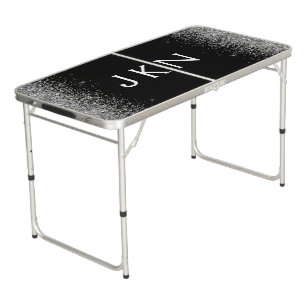Silver Black Glitter Monogram Girly Name Initials Beer Pong Table