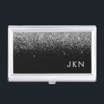 Silver Black Glitter Monogram Girly Name Initials Business Card Case<br><div class="desc">Black and Silver Sparkle Glitter Monogram Name Business Card Holder. This makes the perfect sweet 16 birthday,  wedding,  bridal shower,  anniversary,  baby shower or bachelorette party gift for someone that loves glam luxury and chic styles.</div>