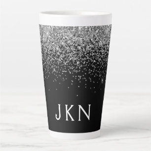 Silver Black Glitter Monogram Girly Name Initials Latte Mug