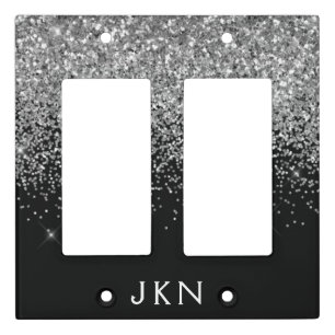 Silver Black Glitter Monogram Girly Name Initials Light Switch Cover