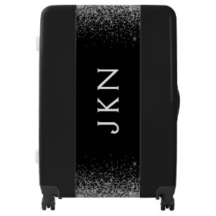 Silver Black Glitter Monogram Girly Name Initials Luggage