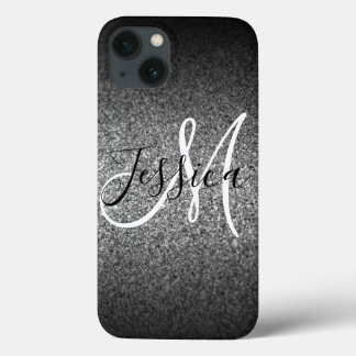 Silver Black Glitter Ombre Personalized iPhone 13 Case