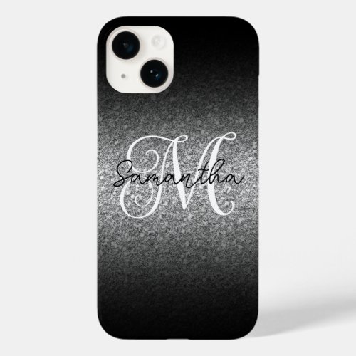 Silver Black Glitter Ombre Personalized Monogram Case_Mate iPhone 14 Case