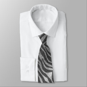 Silver Black Glitter Professional Animal Print Neck Tie