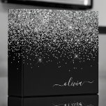 Silver Black Glitter Script Monogram Girly Name<br><div class="desc">Silver and Black Sparkle Glitter Script Monogram Name Binder. This makes the perfect sweet 16 birthday,  wedding,  bridal shower,  anniversary,  baby shower or bachelorette party gift for someone that loves glam luxury and chic styles.</div>