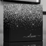 Silver Black Glitter Script Monogram Girly Name 3 Ring Binder<br><div class="desc">Silver and Black Sparkle Glitter Script Monogram Name Binder. This makes the perfect sweet 16 birthday,  wedding,  bridal shower,  anniversary,  baby shower or bachelorette party gift for someone that loves glam luxury and chic styles.</div>