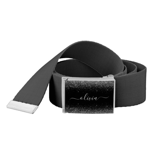 Silver Black Glitter Script Monogram Girly Name Belt (Snake)