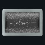 Silver Black Glitter Script Monogram Girly Name Belt Buckle<br><div class="desc">Black and Silver Sparkle Glitter Script Monogram Name Belt Buckle. This makes the perfect graduation,  sweet 16 16th,  18th,  21st,  30th,  40th,  50th,  60th,  70th,  80th,  90th,  100th birthday,  wedding,  bridal shower,  anniversary,  baby shower or bachelorette party gift for someone that loves glam luxury and chic styles.</div>