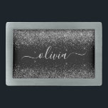 Silver Black Glitter Script Monogram Girly Name Belt Buckle<br><div class="desc">Black and Silver Sparkle Glitter Script Monogram Name Belt Buckle. This makes the perfect graduation,  sweet 16 16th,  18th,  21st,  30th,  40th,  50th,  60th,  70th,  80th,  90th,  100th birthday,  wedding,  bridal shower,  anniversary,  baby shower or bachelorette party gift for someone that loves glam luxury and chic styles.</div>