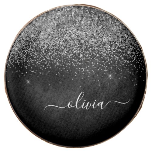 Silver Black Glitter Script Monogram Girly Name Chocolate Covered Oreo