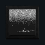 Silver Black Glitter Script Monogram Girly Name Gift Box<br><div class="desc">Silver and Black Sparkle Glitter Script Monogram Name Jewelry Keepsake Box. This makes the perfect graduation,  birthday,  wedding,  bridal shower,  anniversary,  baby shower or bachelorette party gift for someone that loves glam luxury and chic styles.</div>