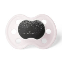 Silver Black Glitter Script Monogram Girly Name Pacifier