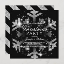 Silver& Black Glitter Snowflake Xmas Holiday Party Invitation