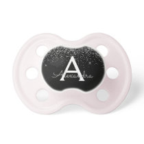 Silver Black Glitter & Sparkle Monogram Baby Pacifier