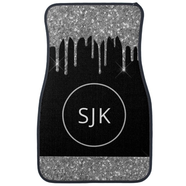 Silver Black Glitter Sparkle Monogram Car Floor Ma Mat (Front)