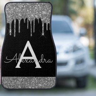 Silver Black Glitter Sparkle Monogram Car Floor Ma Mat