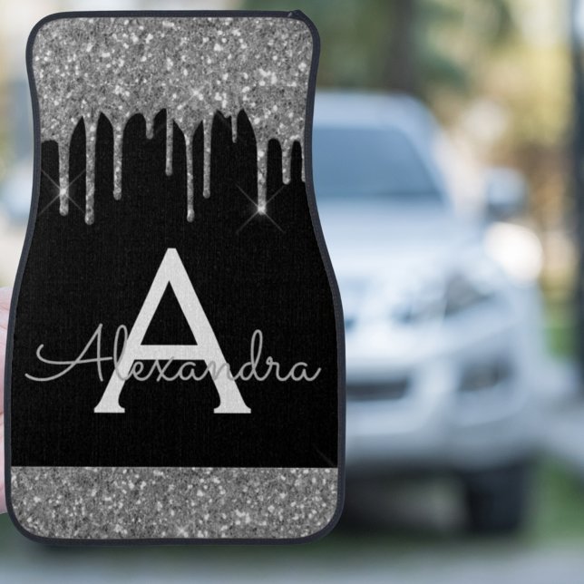 Silver Black Glitter Sparkle Monogram Car Floor Ma Mat (Creator Uploaded)