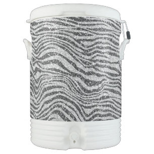 Silver Black Glitz Zebra Glitter       Beverage Cooler
