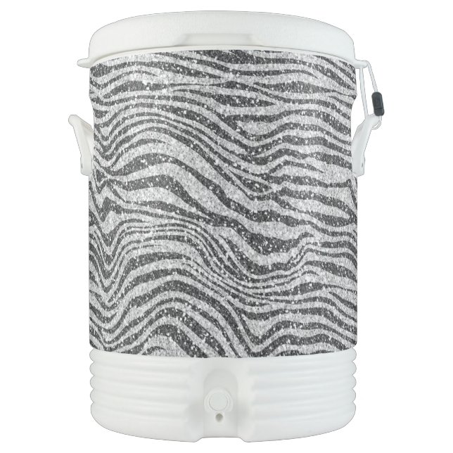 Silver Black Glitz Zebra Glitter       Beverage Cooler (Front)