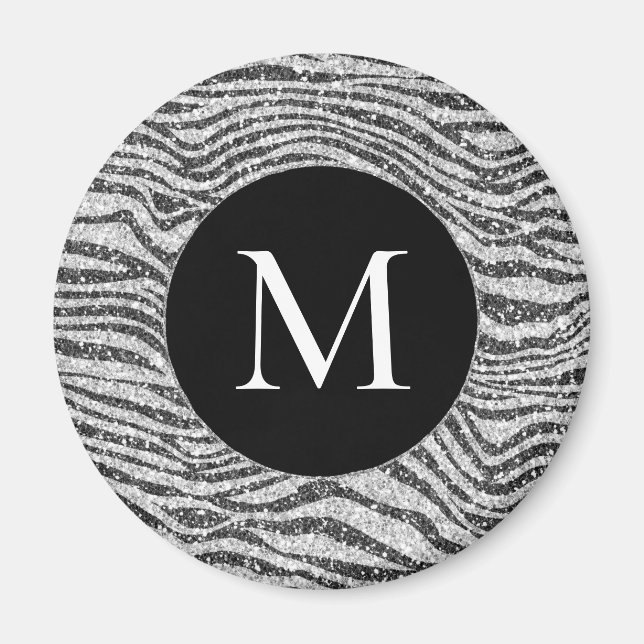 Silver Black Glitz Zebra Glitter Monogram      Magnet (Front)