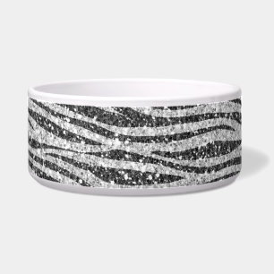 Silver Black Glitzy Zebra Print Glitter Bowl