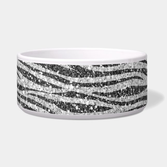 Silver Black Glitzy Zebra Print Glitter     Bowl (Front)