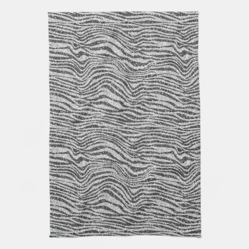 Silver Black Glitzy Zebra Print Glitter      Kitchen Towel