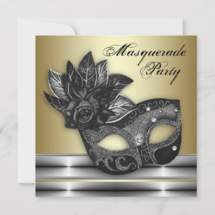 Silver Black Gold Masquerade Party Invitations