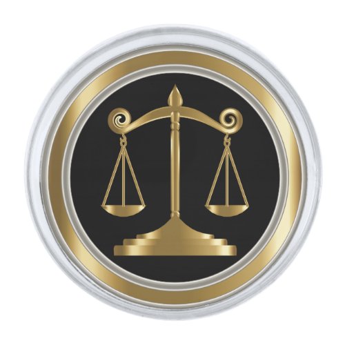 Silver, Black & Gold | Scales of Justice | Lawyer Silver Finish Lapel Pin