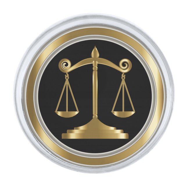 Silver, Black & Gold | Scales of Justice | Lawyer Silver Finish Lapel Pin (Front)