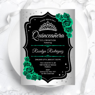 Silver Black Green Quinceanera Invitation