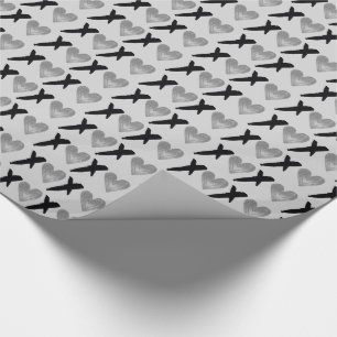 Silver Black Grey XOXO Hearts Wrapping Paper