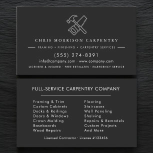 Silver Black Hammer Saw Carpentry Carpenter Business Card