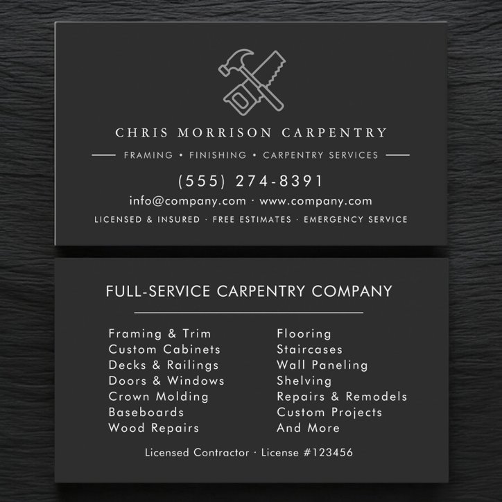 Silver Black Hammer Saw Carpentry Carpenter Business Card