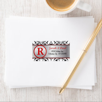 Silver Black Heart Damask Red label for RSVP