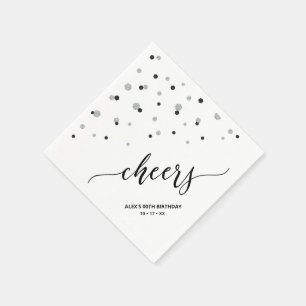 Silver Black Hexagon Confetti Cheers Custom Party Napkins