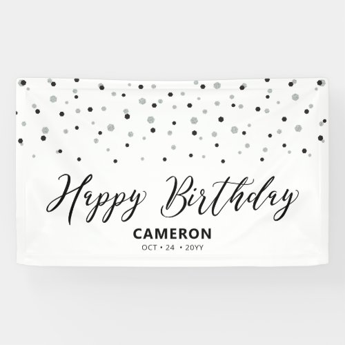 Silver & Black Hexagon Confetti Happy Birthday