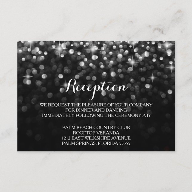 Silver Black Hollywood Glitz Glam Reception Card (Front)