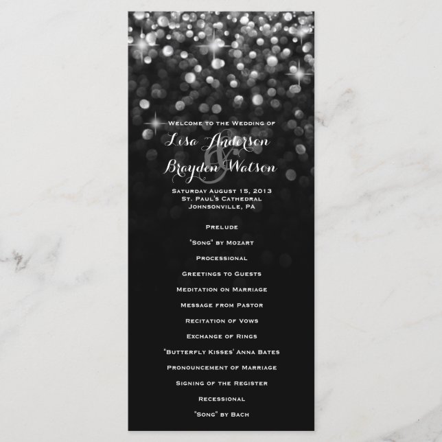 Silver Black Hollywood Glitz Glam Wedding Program (Front)