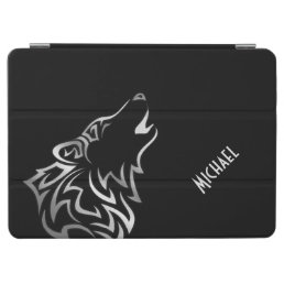 Silver Black Howling Wolf Monogram iPad Air Cover