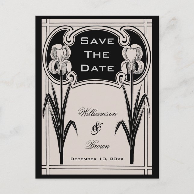 Silver & Black Iris Elegant Save The Date Postcard (Front)